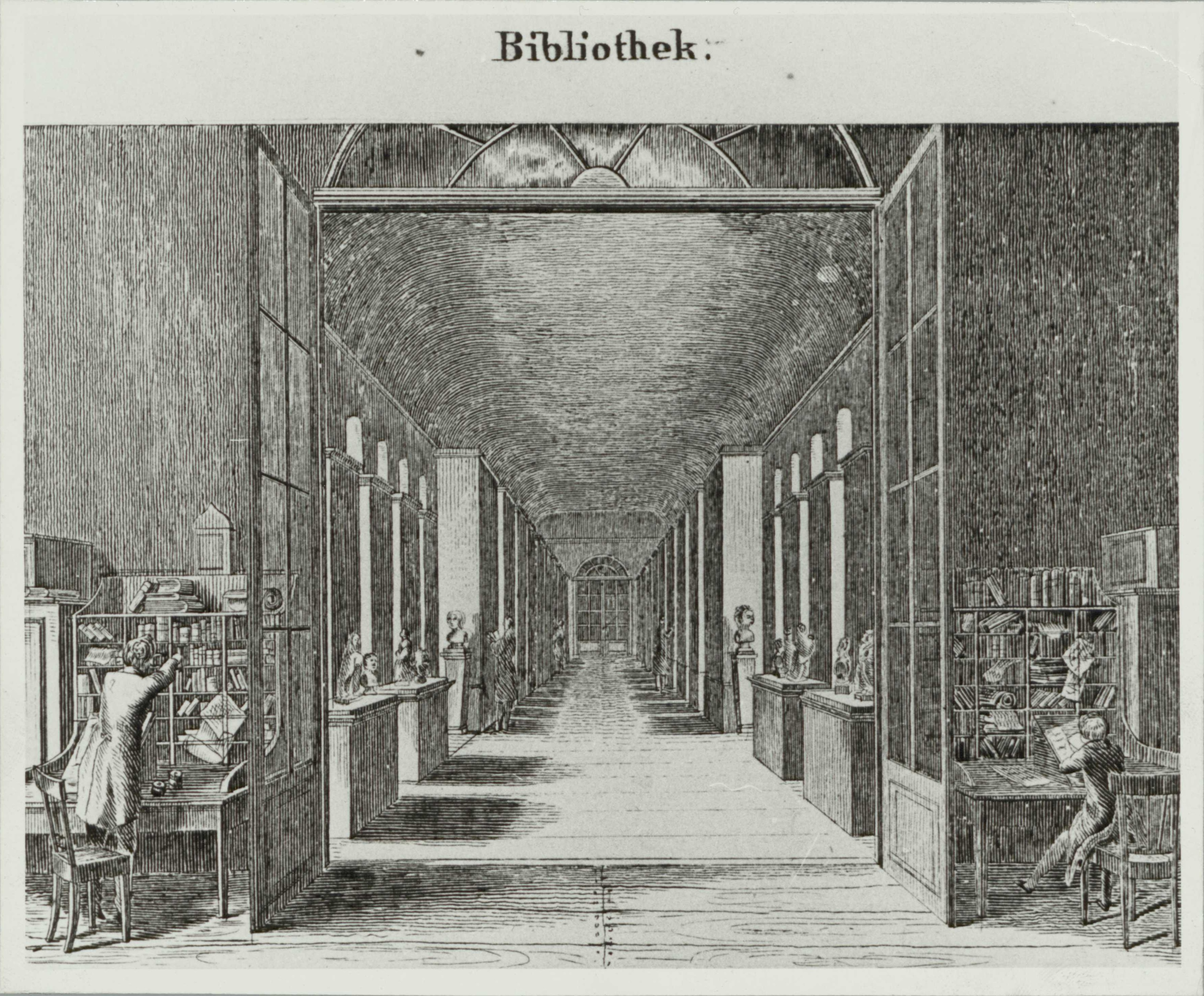 Universitätsbibliothek Bonn. Bibliotheksinnenraum im Hauptgebäude (Lithographie 1839)