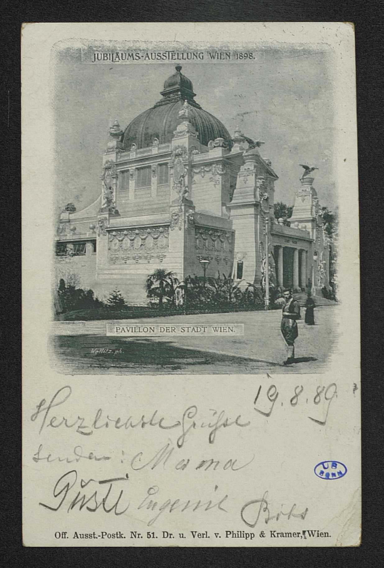 Postkarte von Walzel an Hedwig Walzel (19. August 1898)
