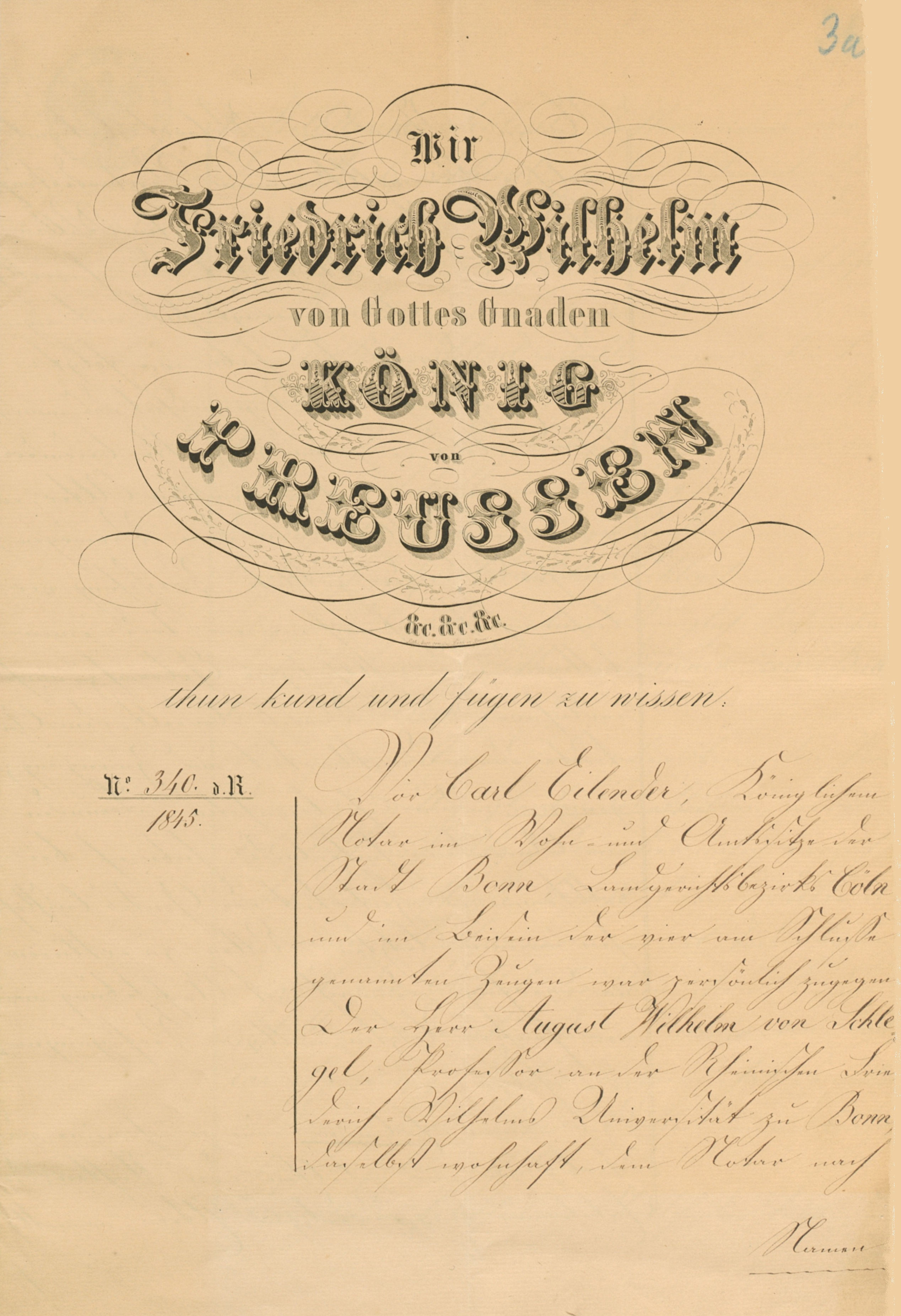 August Wilhelm von Schlegel’s will (27th March 1845)