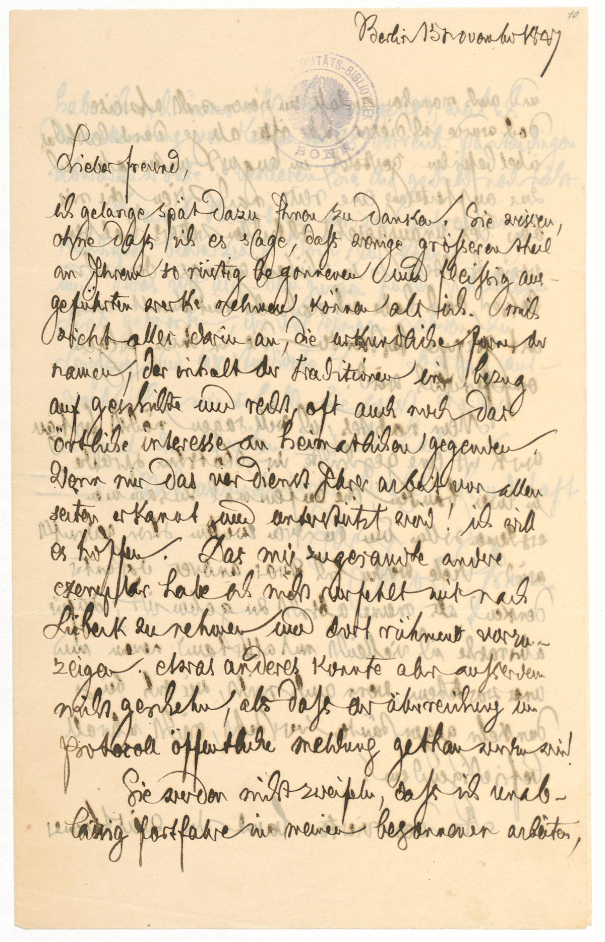 Brief [an Ernst Friedrich Johann Dronke] von Jacob Grimm. Berlin, 15.11.1847