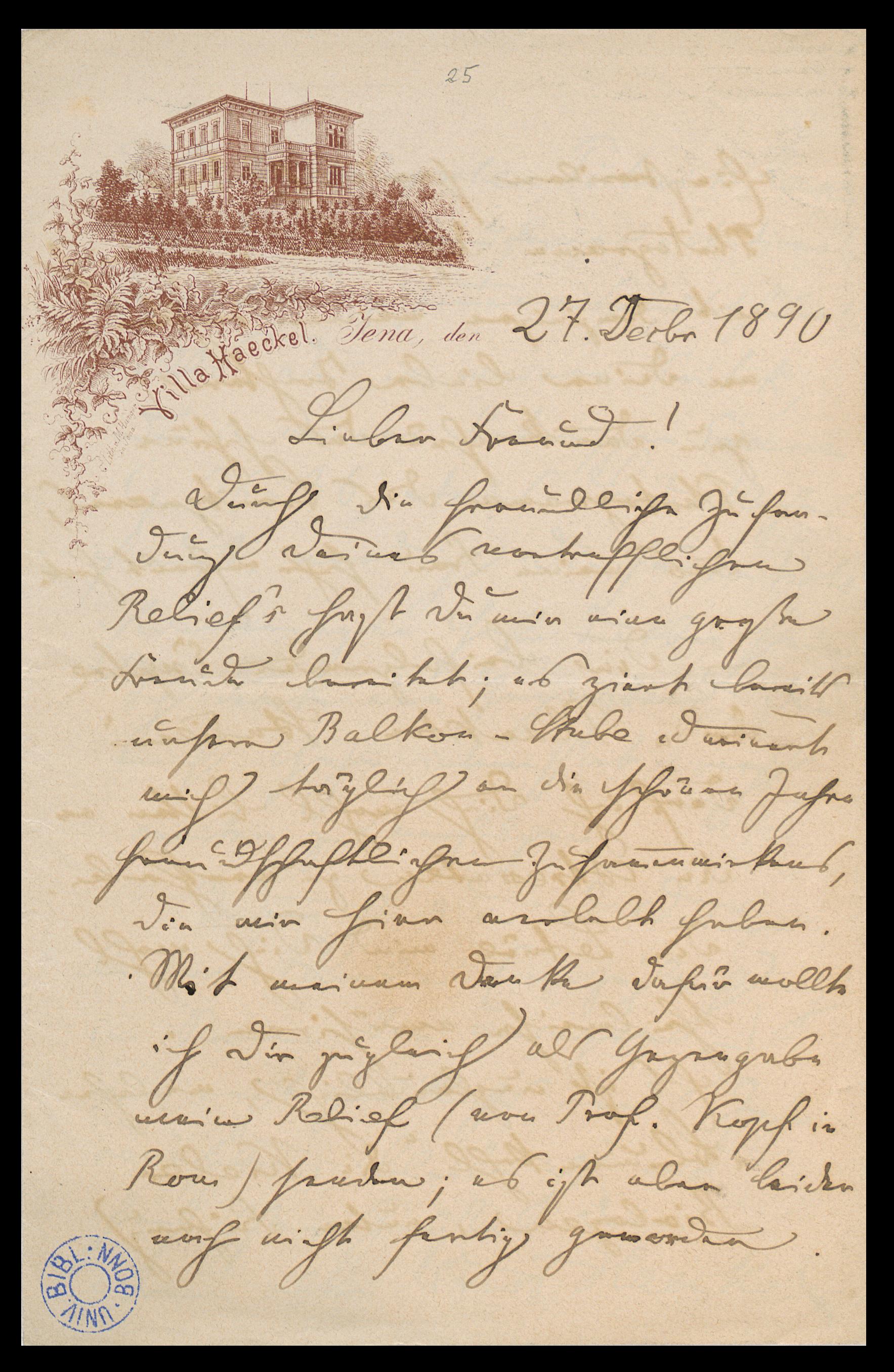 Brief von Ernst Haeckel an Strasburger (Jena, 27.12.1890)