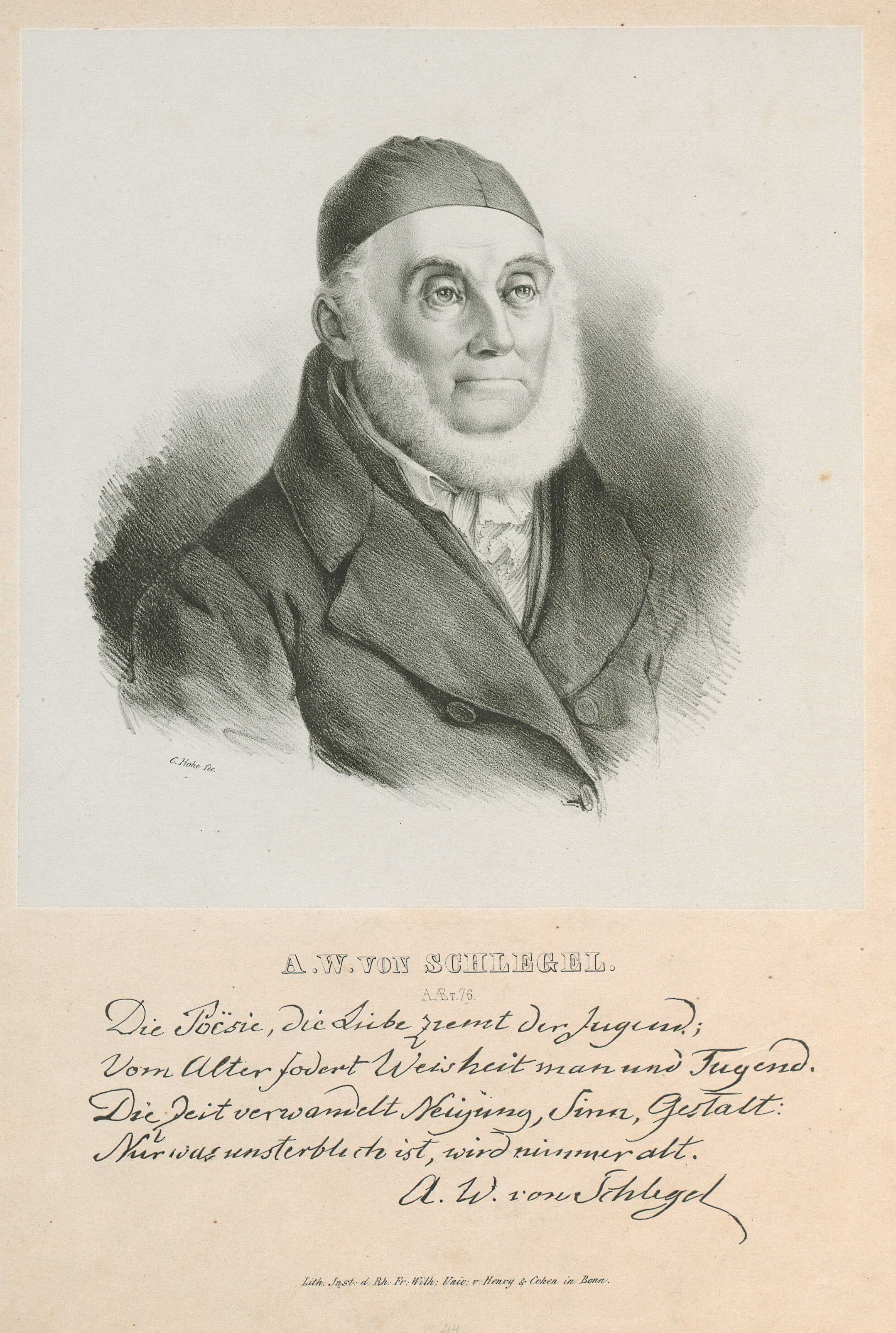 August Wilhelm von Schlegel, Lithografie von Christian Hohe (Bonn, undatiert)